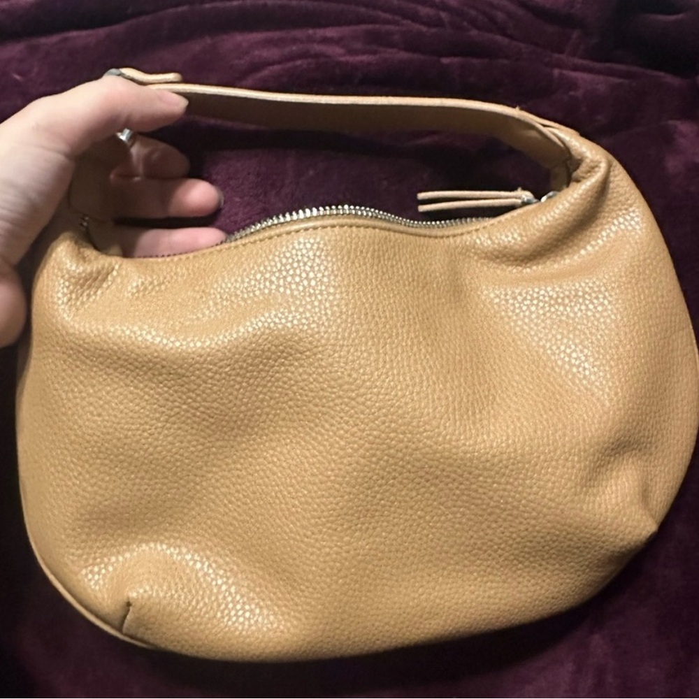 Mango Elegant Tan Leather Shoulder Bag